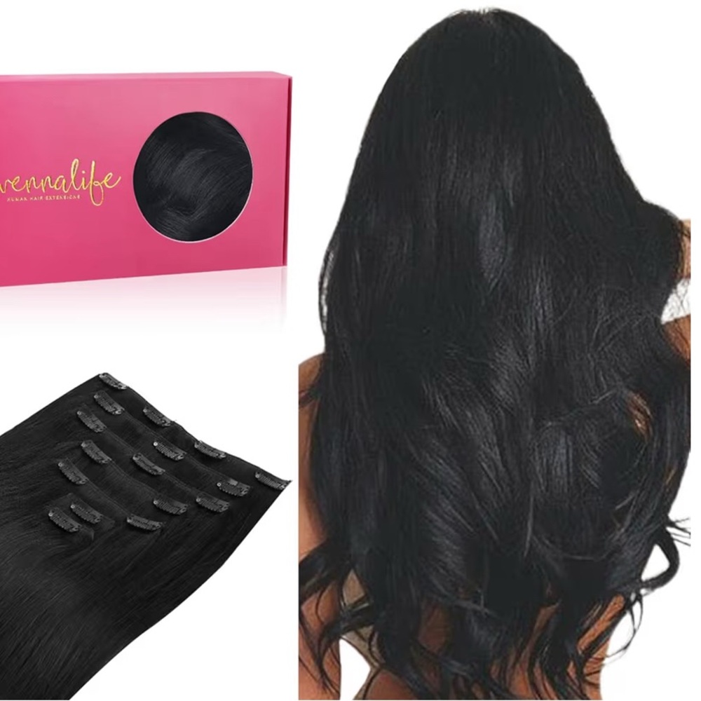 WENNALIFE Clip in Hair Extensions, 20 Inch, Jet Black Hair Extensions